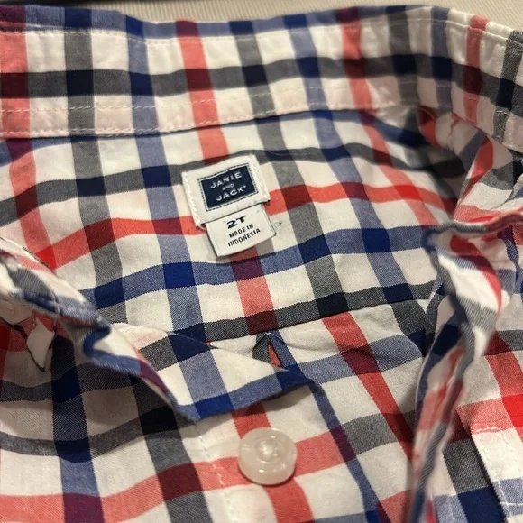 Janie and Jack Checkered Button Down Shirt Toddler Size 2 - Picture 2 of 10